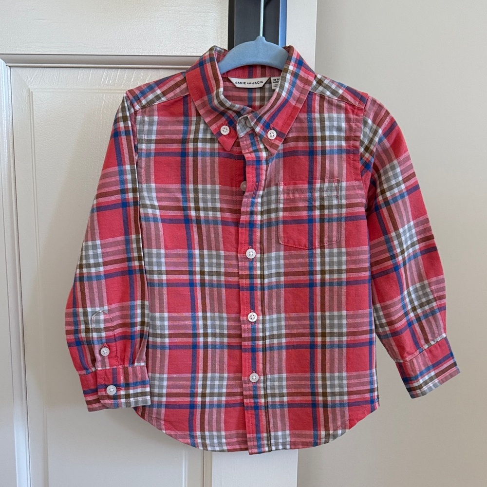 Janie and Jack Linen Plaid Button-Down Shirt